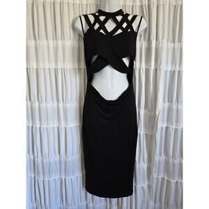 Beardance Large Black Festival Bodycon Midi Bandage Dress Goth Vamp Cage Emo